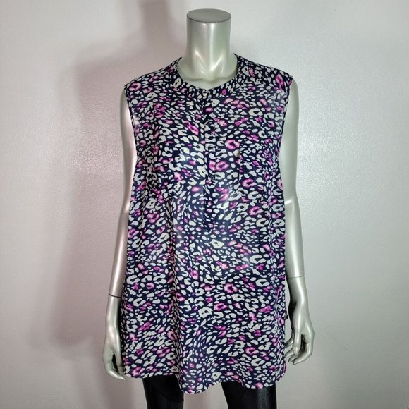 Torrid Top Plus Size 2X Leopard Print Crew Neck Pockets Button Up Sheer Pink - Picture 2 of 9